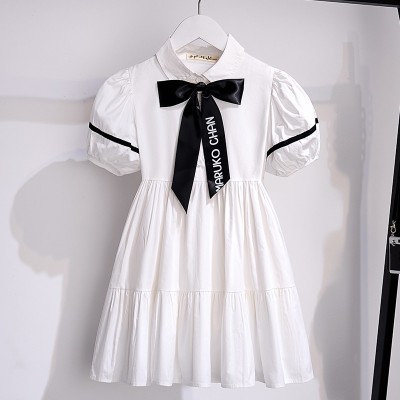 <!--女童甜美风连衣裙夏季2024新款洋气女孩网红立领蝴蝶结衬衫裙子薄-->