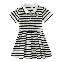 女童学院风裙子短袖洋气2024新款夏装女孩夏季网红儿童条纹连衣裙