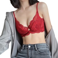 本命年红色内衣套装法式刺绣软支撑大胸小胸聚拢结婚新年蕾丝文胸