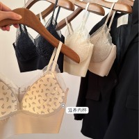 法式无痕贴合超薄冰丝内衣女固定一体乳胶杯无钢圈蕾丝文胸美背