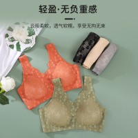 新款前开扣妈妈文胸中老年背心无痕聚拢胸罩收副乳防下垂蕾丝花纹