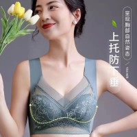 跨境欧美夏季冰丝无痕内衣女一体式固定杯运动蕾丝加大码聚拢文胸