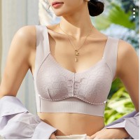 法式蕾丝固定杯加宽侧收副乳聚拢防下垂无钢圈套头背心式文胸美背
