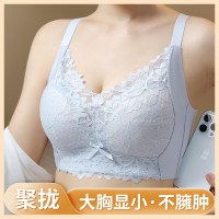 蕾丝内衣女大胸显小薄款聚拢显瘦防下垂收副乳透气无钢圈调整文胸