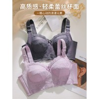 新款超薄蕾丝内衣女大胸显小无钢圈聚拢收副乳防下垂调整型文胸罩