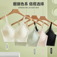 法式珠光纱蕾丝边无痕一体洞洞杯薄款透气无钢圈聚拢文胸美背内衣