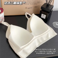 法式内衣女一体式三角杯舒适无痕无钢圈大胸显小透气聚拢蕾丝文胸