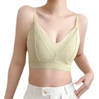 法式内衣女一体式三角杯舒适无痕无钢圈大胸显小透气聚拢蕾丝文胸