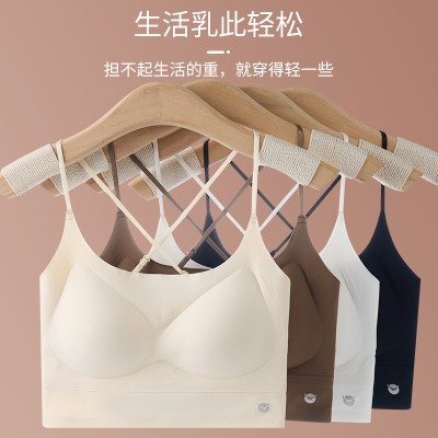 <!--新品无痕细带交叉美背内衣女聚拢舒适带胸垫防走光可外穿运动吊带-->