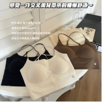 新品无痕细带交叉美背内衣女聚拢舒适带胸垫防走光可外穿运动吊带