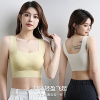 新品提拉无痕运动内衣方领聚拢收副乳防震瑜伽健身中长款大U美背