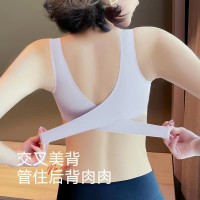 新款茶多酚无痕运动内衣女小胸聚拢防下垂交叉美背侧扣调整型文胸