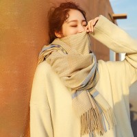 秋冬季仿羊绒围巾新款冬季披肩围巾女加厚保暖流苏scarf围脖