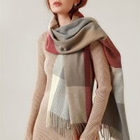 格子围巾女秋冬仿羊绒围巾冬季英伦风格子流苏披肩女士scarf围脖