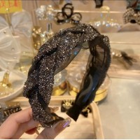 防滑水钻重工宽边麻花辫发箍女高炉顶发卡盘发欧根纱高级感发卡头