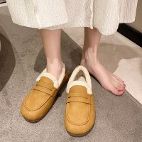 气质一脚蹬秋冬季加绒保暖棉鞋软底豆豆鞋厂家直供大码孕妇可穿