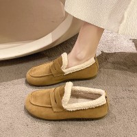 气质一脚蹬秋冬季加绒保暖棉鞋软底豆豆鞋厂家直供大码孕妇可穿