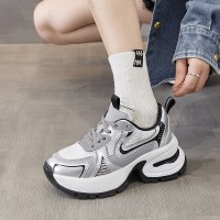 赵露思同款银色老爹鞋女2024新款春秋小个子内增高厚底运动休闲鞋