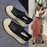 渔夫鞋女小香风2024春夏新款女鞋厚底蕾丝网面一脚蹬乐福鞋单鞋女