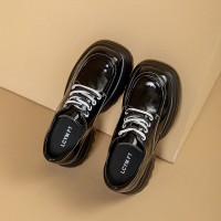厚底松糕鞋春季新款2024内增高系带小皮鞋女英伦风方头乐福鞋单鞋
