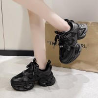 老爹鞋女秋冬加绒2024年新款黑色鞋子女潮百搭小众厚底内增高女鞋