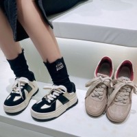拼色板鞋女2024年春季新款韩版厚底百搭ins潮复古小众系带休闲鞋