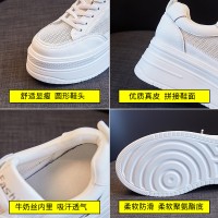镂空女鞋2024春夏季新款舒适内增高厚底小白鞋一脚蹬网面透气女鞋