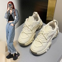 厚底圆头系带炸街轻便老爹鞋女款2024新款秋季女潮牌休闲运动鞋子