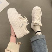 小白鞋女2024春季新款真软皮松糕厚底百搭透气板鞋休闲轻便运动鞋