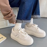 小白鞋女2024春季新款真软皮松糕厚底百搭透气板鞋休闲轻便运动鞋
