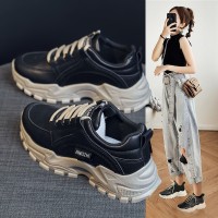 老爹鞋女2024年运动休闲女鞋厚底皮面防滑韩版百搭潮鞋子