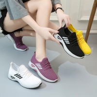 2024年女圆头飞织休闲女式休闲春季单鞋网面鞋透气平跟前系带女鞋