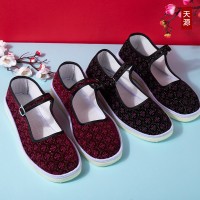 牛筋底老北京手工上线棉布鞋女士格子布复古文艺浅口平底工作鞋子