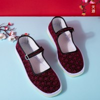 牛筋底老北京手工上线棉布鞋女士格子布复古文艺浅口平底工作鞋子