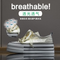 2024夏季网面帆布鞋新款女学生厚底增高运动板鞋休闲鞋透气BR606