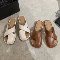小众设计感平底凉拖鞋女外穿2024夏新款时尚复古一脚蹬包头拖鞋女