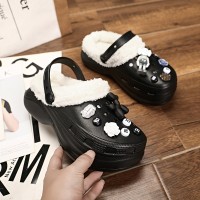 加绒洞洞鞋女秋冬季可爱包头包跟毛毛内胆保暖防滑软底棉拖鞋外穿
