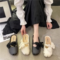 春夏款蝴蝶结拖鞋女女士休闲镂空平底拖鞋韩版时尚一脚蹬拖鞋