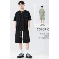 Q夏季男潮流宽松服潮学生短袖T恤套装运动服套装五分袖两件套