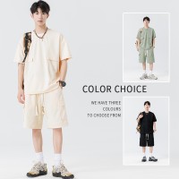Q夏季男潮流宽松服潮学生短袖T恤套装运动服套装五分袖两件套