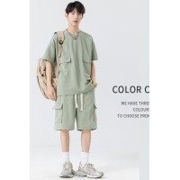Q夏季男潮流宽松服潮学生短袖T恤套装运动服套装五分袖两件套