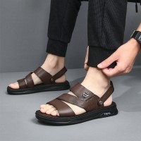 男士凉鞋真皮夏季牛皮沙滩鞋2024新款开车外穿防滑两用爸爸男凉鞋