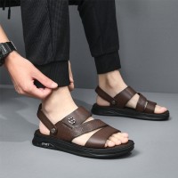 男士凉鞋真皮夏季牛皮沙滩鞋2024新款开车外穿防滑两用爸爸男凉鞋