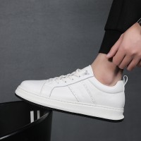 头层牛皮时尚小白鞋子2024春季新款真皮厚底板鞋潮流运动休闲男鞋