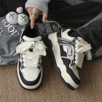 春夏小众复古黑白拼色板鞋男厚底情侣款运动休闲鞋YD7718