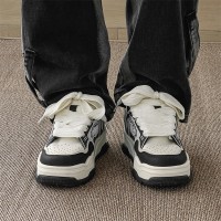 春夏小众复古黑白拼色板鞋男厚底情侣款运动休闲鞋YD7718