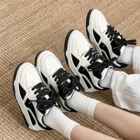 黑色板鞋男款2024夏季拼色厚底透气情侣休闲运动鞋YD1133