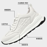 头层牛皮运动鞋男2024新款男士百搭鳄鱼纹休闲跑步鞋子厚底老爹鞋