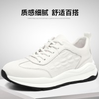 头层牛皮运动鞋男2024新款男士百搭鳄鱼纹休闲跑步鞋子厚底老爹鞋