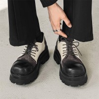 美拉德风反毛皮拼接大头鞋男7cm增高德比鞋9399